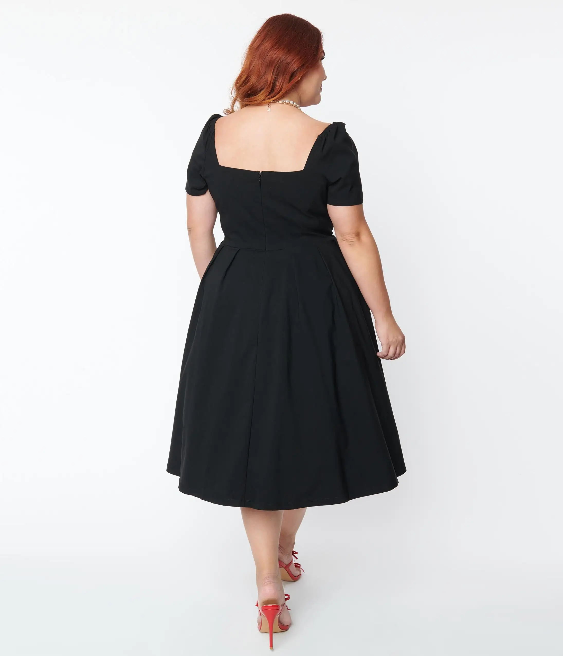 Unique Vintage Plus Size Black Sweetheart Midge Swing Dress - Image 2