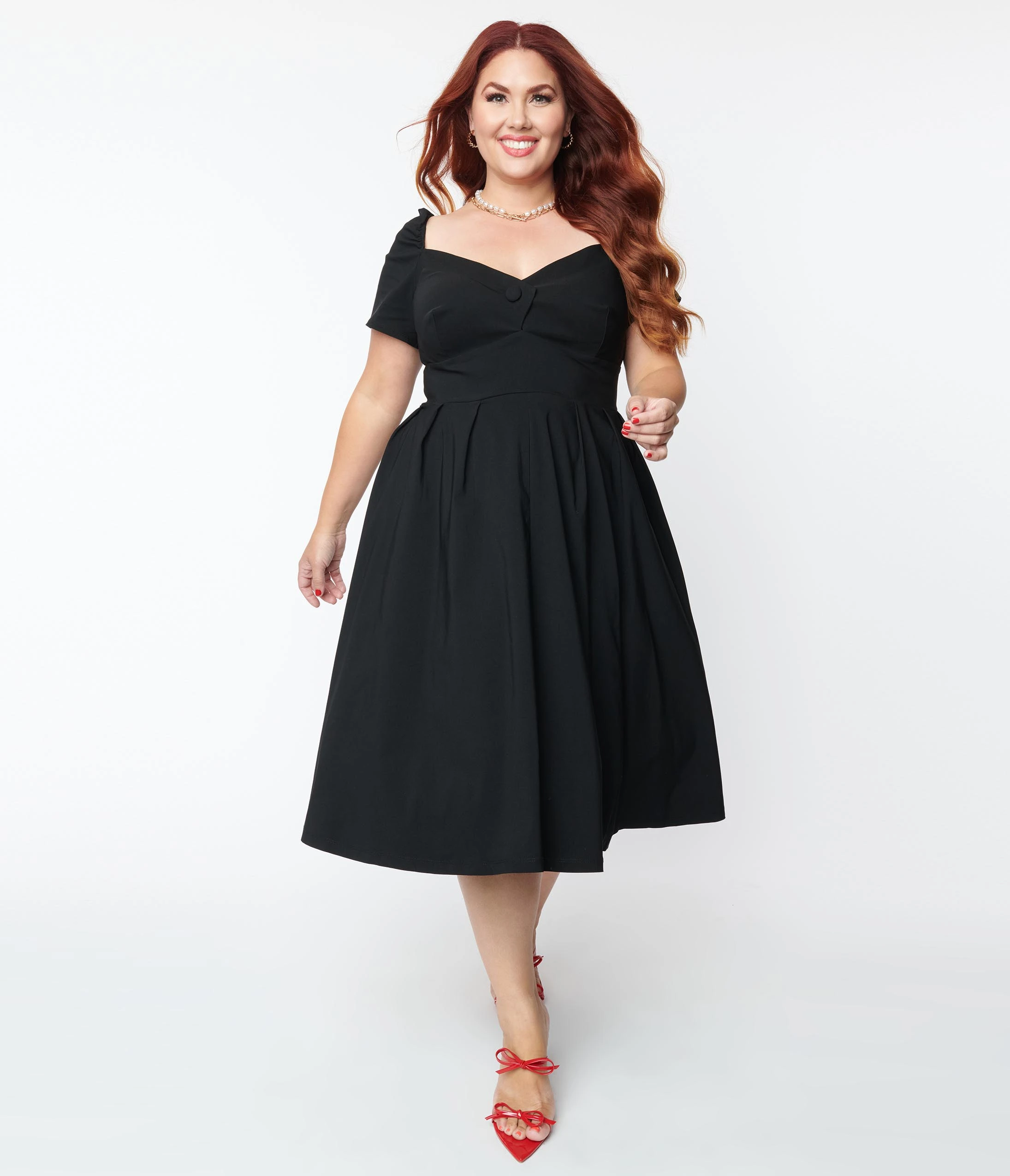 Unique Vintage Plus Size Black Sweetheart Midge Swing Dress - Image 4