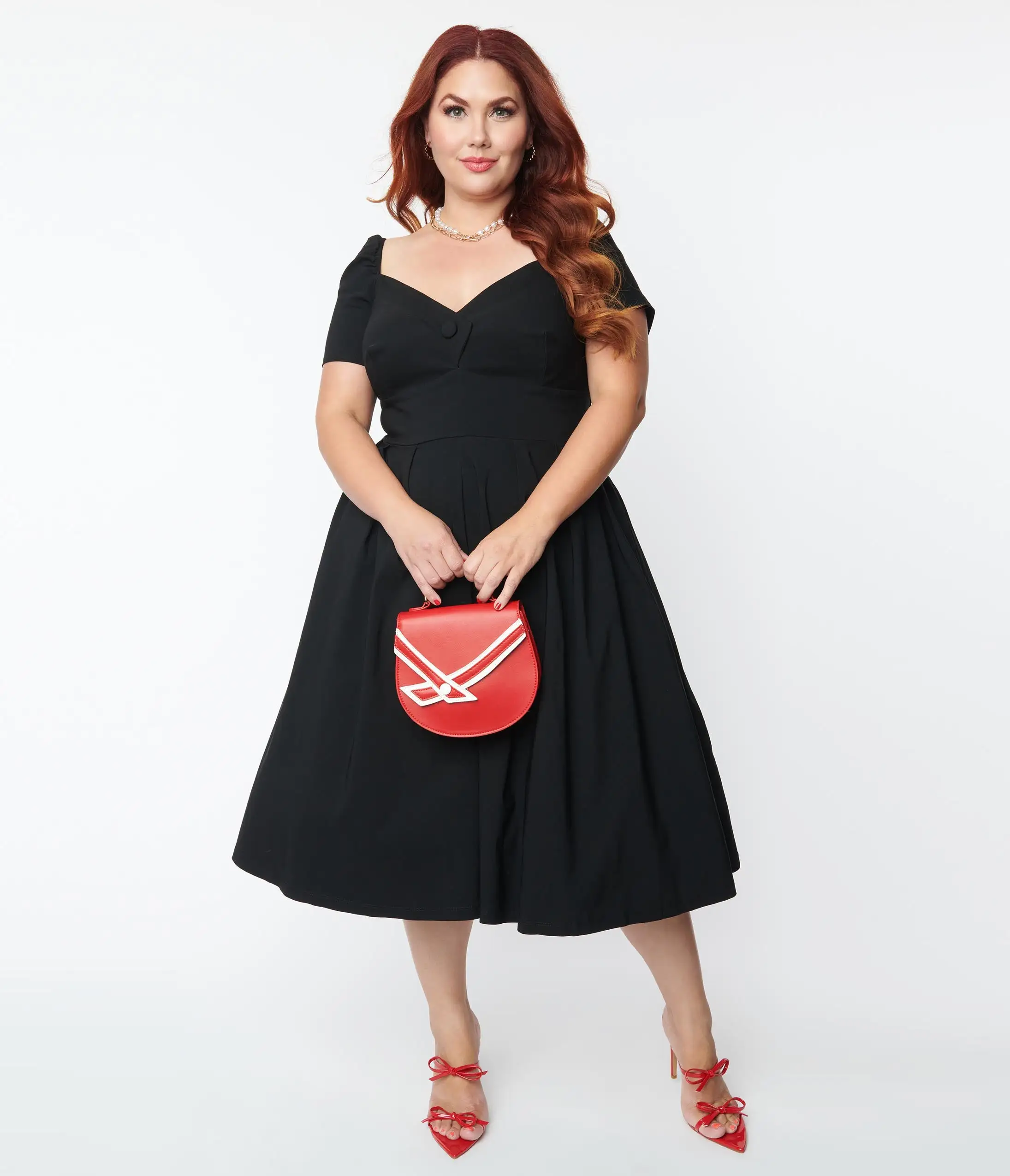 Unique Vintage Plus Size Black Sweetheart Midge Swing Dress - Image 5