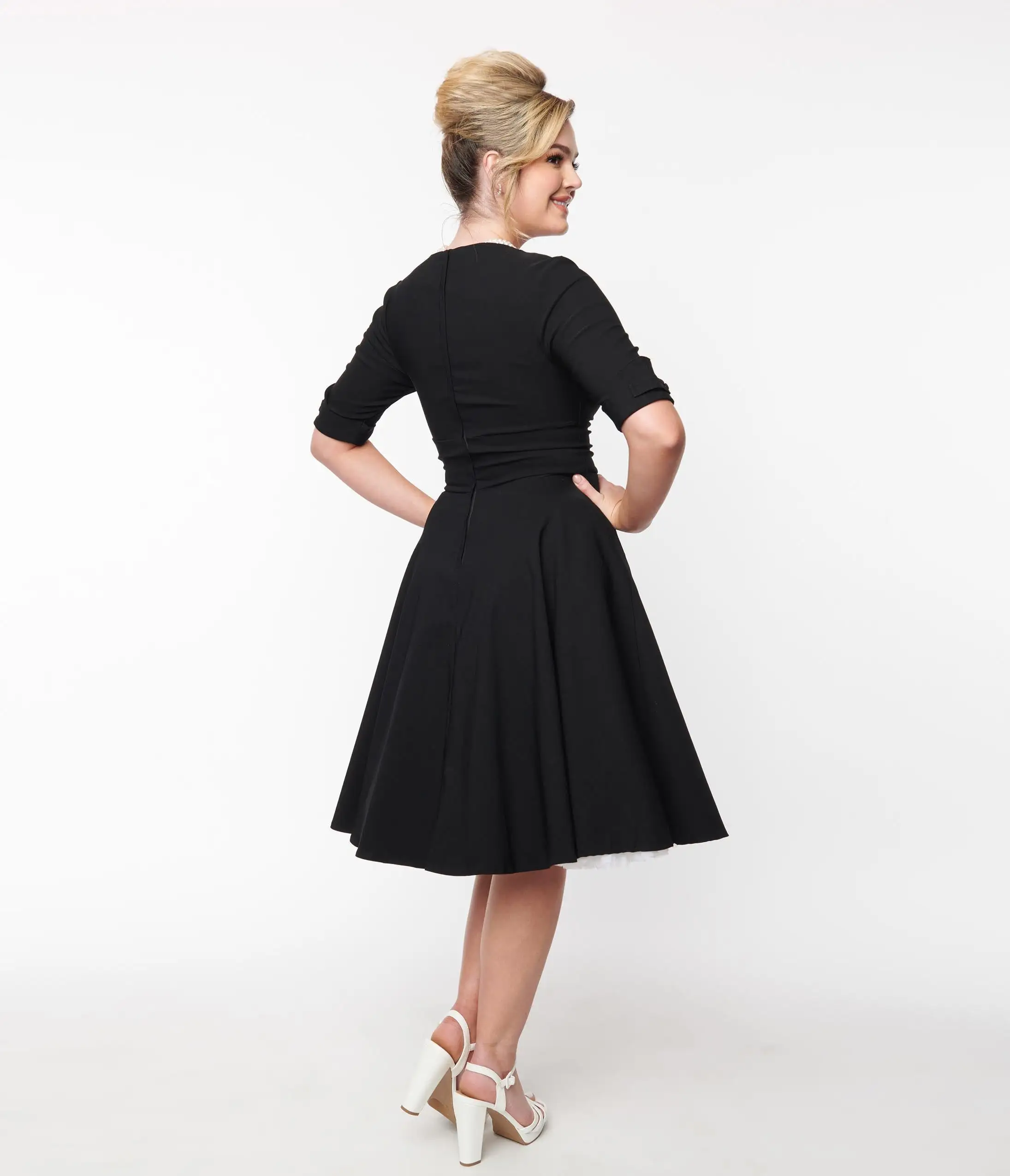 Unique Vintage Black Delores Swing Dress With Sleeves - Image 2