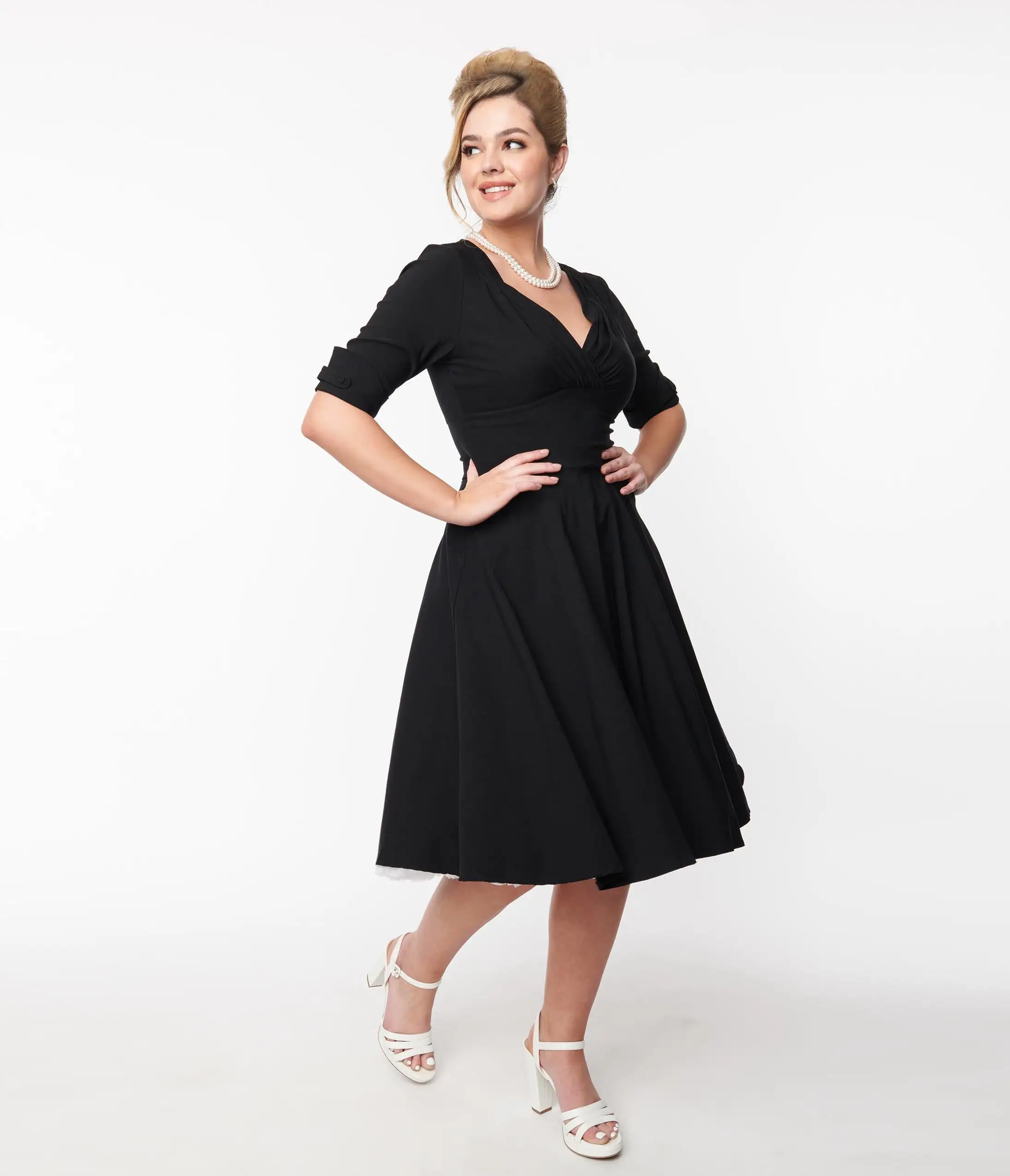 Unique Vintage Black Delores Swing Dress With Sleeves - Image 4