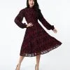 Unique Vintage 1950s Burgundy La Catrina Velvet Burnout Leota Swing Dress