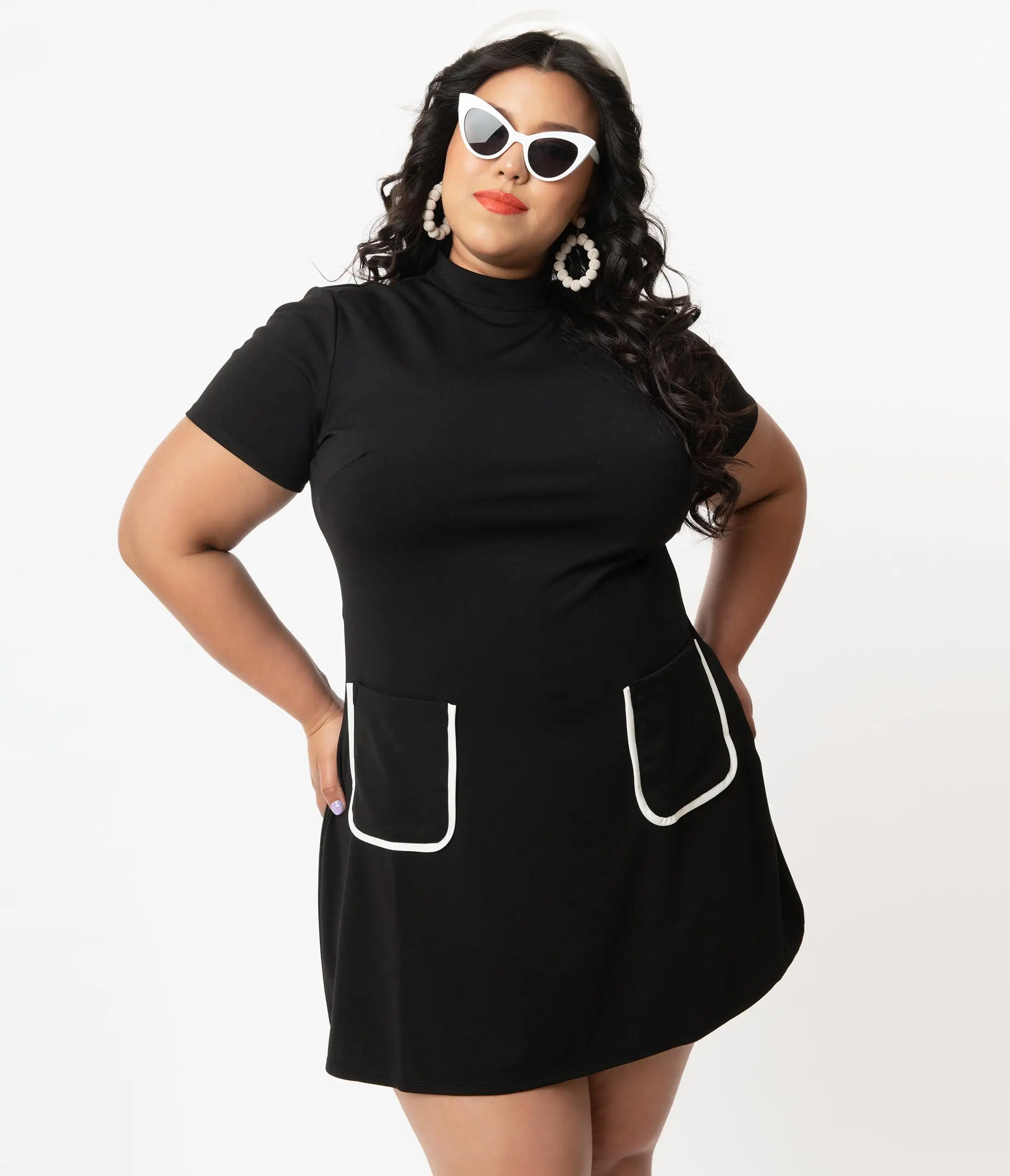 Smak Parlour Plus Size Black Mock Turtleneck Wave Maker Dress - Image 4