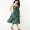 Unique Vintage Navy Jungle Print Shimmy & Shake Swing Dress