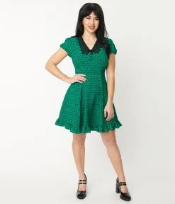 Pop Soda Hell Bunny Green & Black Hearts Paradisum Flare Dress