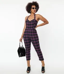 Unique Vintage Purple & Black Plaid Marcel Jumpsuit