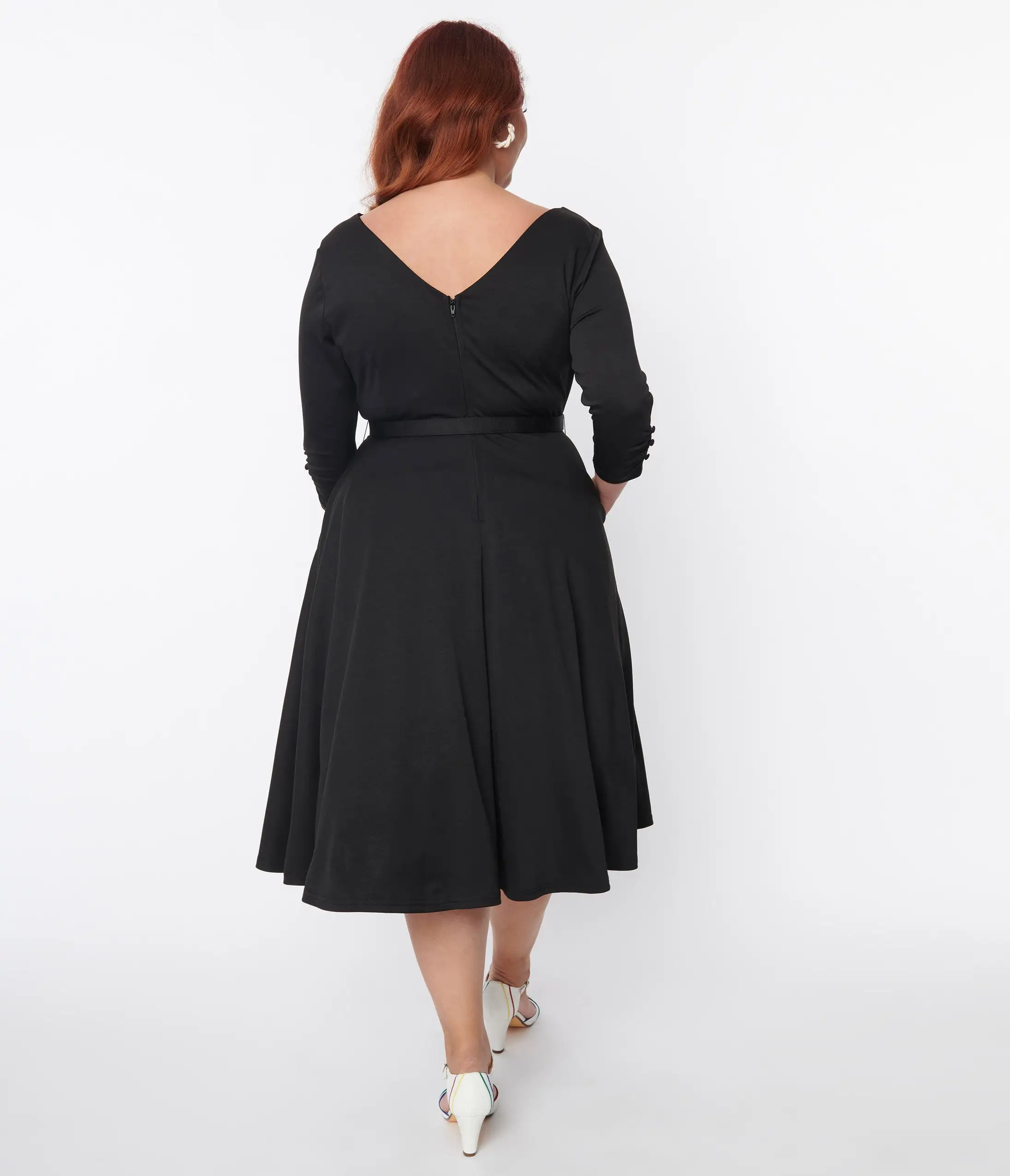 Unique Vintage Plus Size Black Knit Devon Swing Dress - Image 2