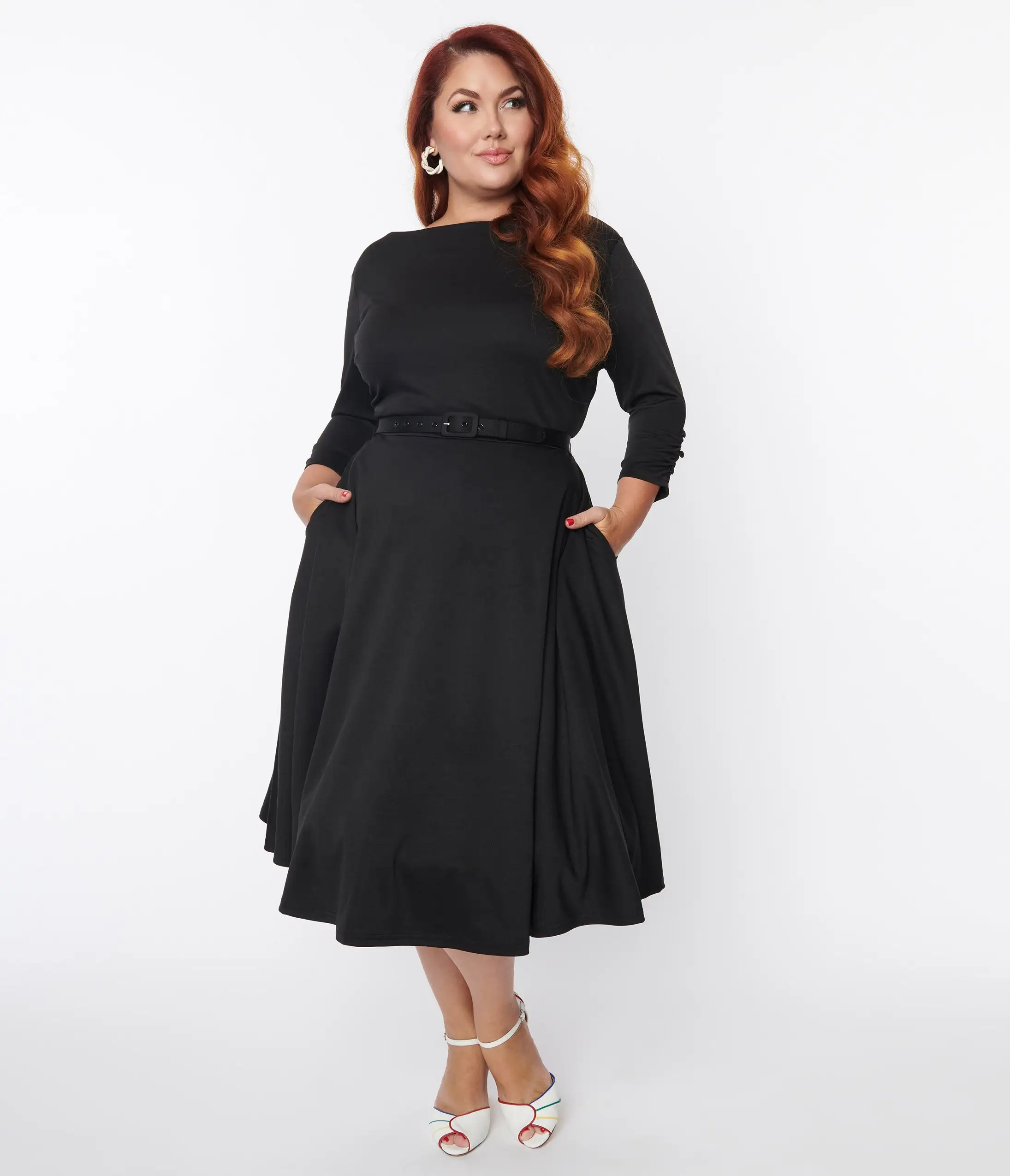 Unique Vintage Plus Size Black Knit Devon Swing Dress - Image 3