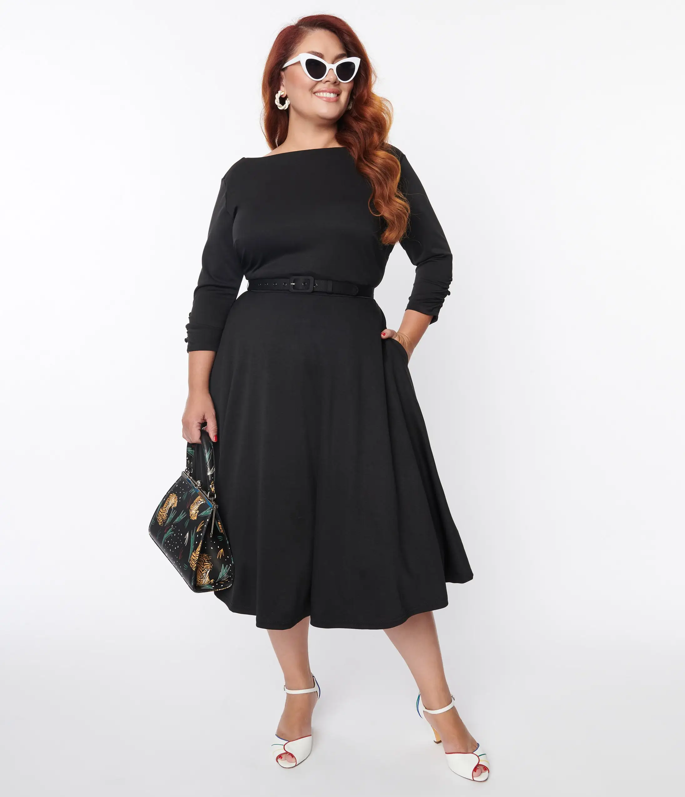 Unique Vintage Plus Size Black Knit Devon Swing Dress - Image 4