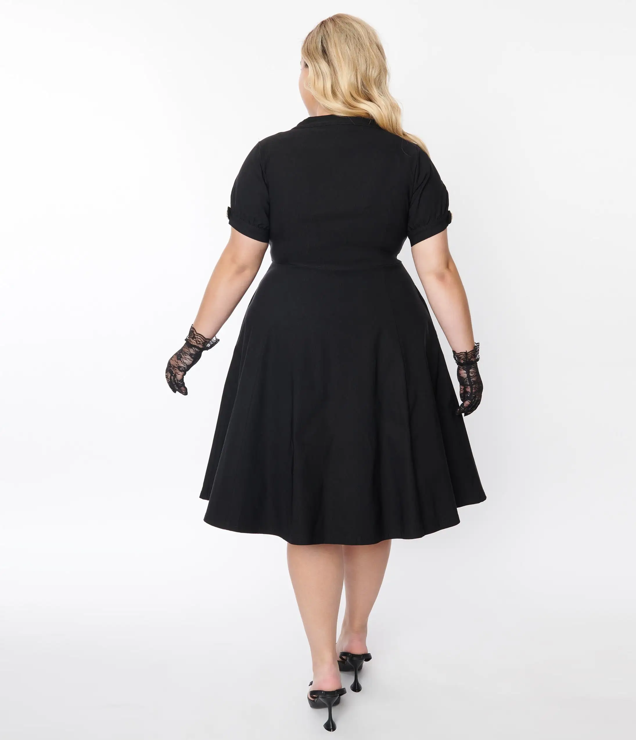 Unique Vintage Plus Size Black Button Swing Dress - Image 3