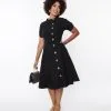 Unique Vintage Black Button Swing Dress