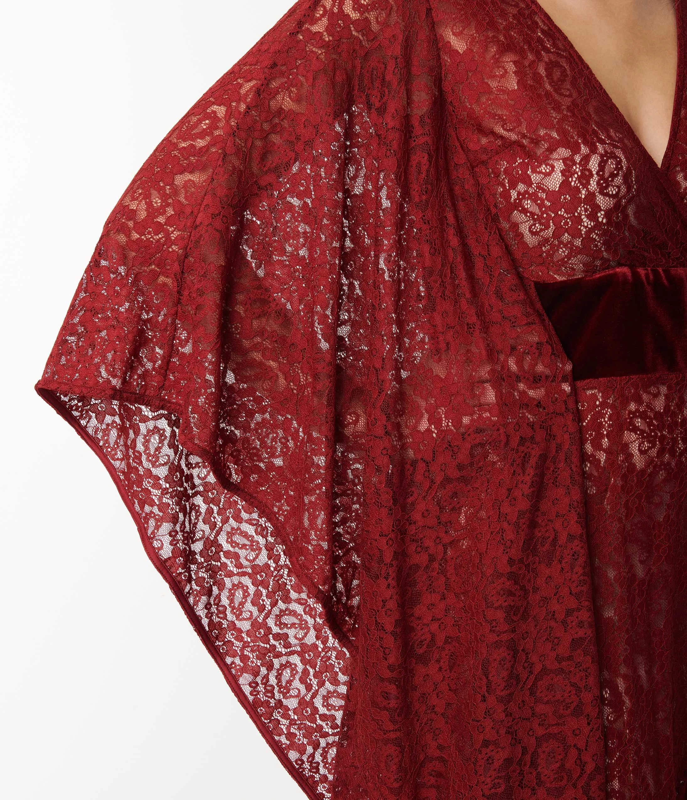 Unique Vintage Burgundy Floral Lace Desmond Caftan Dress - Image 2
