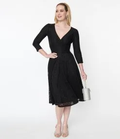 Unique Vintage Black Lace Gilda Swing Dress