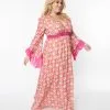 Unique Vintage Plus Size Pink Stained Glass Floral Maxi Dress