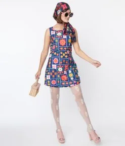 Smak Parlour Navy & Floral Wallpaper Sleeveless Mini Dress