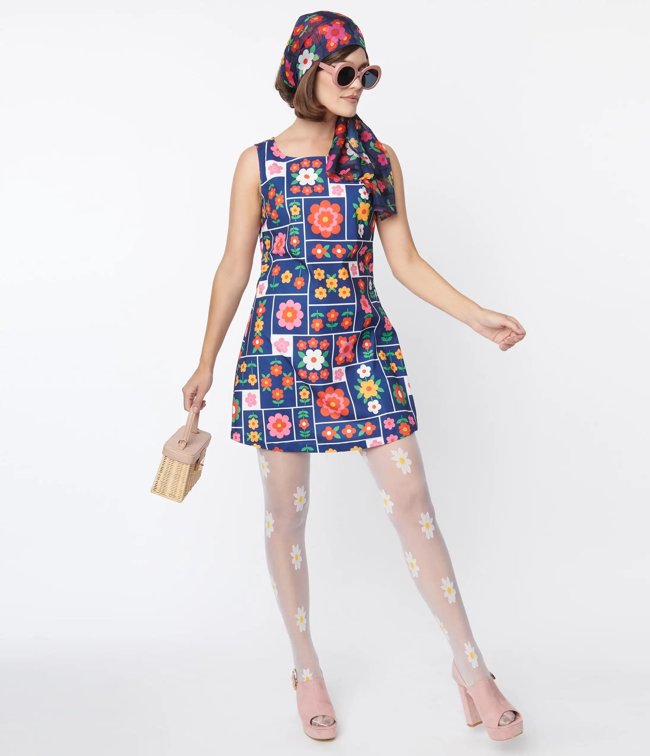 Smak Parlour Navy & Floral Wallpaper Sleeveless Mini Dress