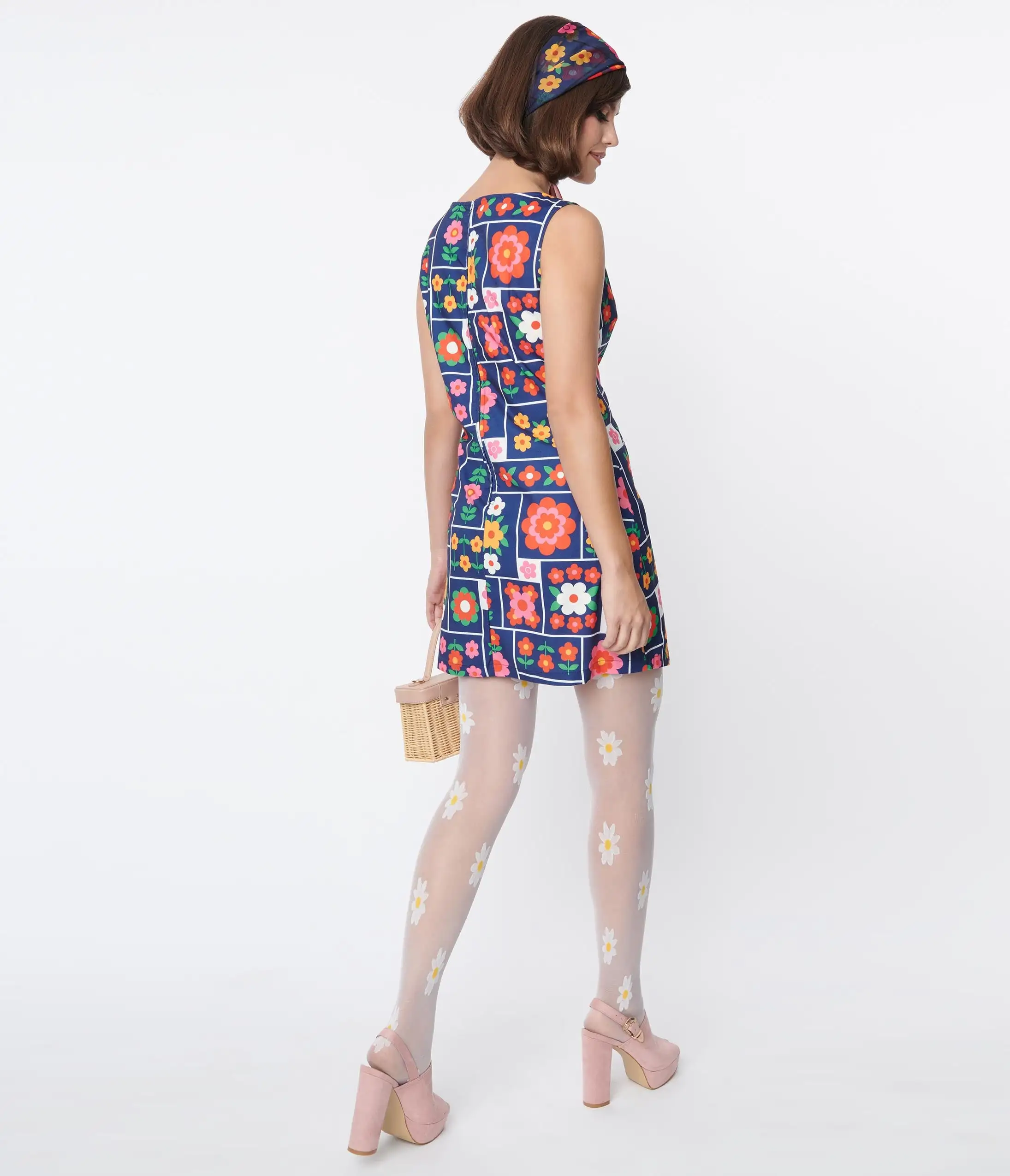 Smak Parlour Navy & Floral Wallpaper Sleeveless Mini Dress - Image 3