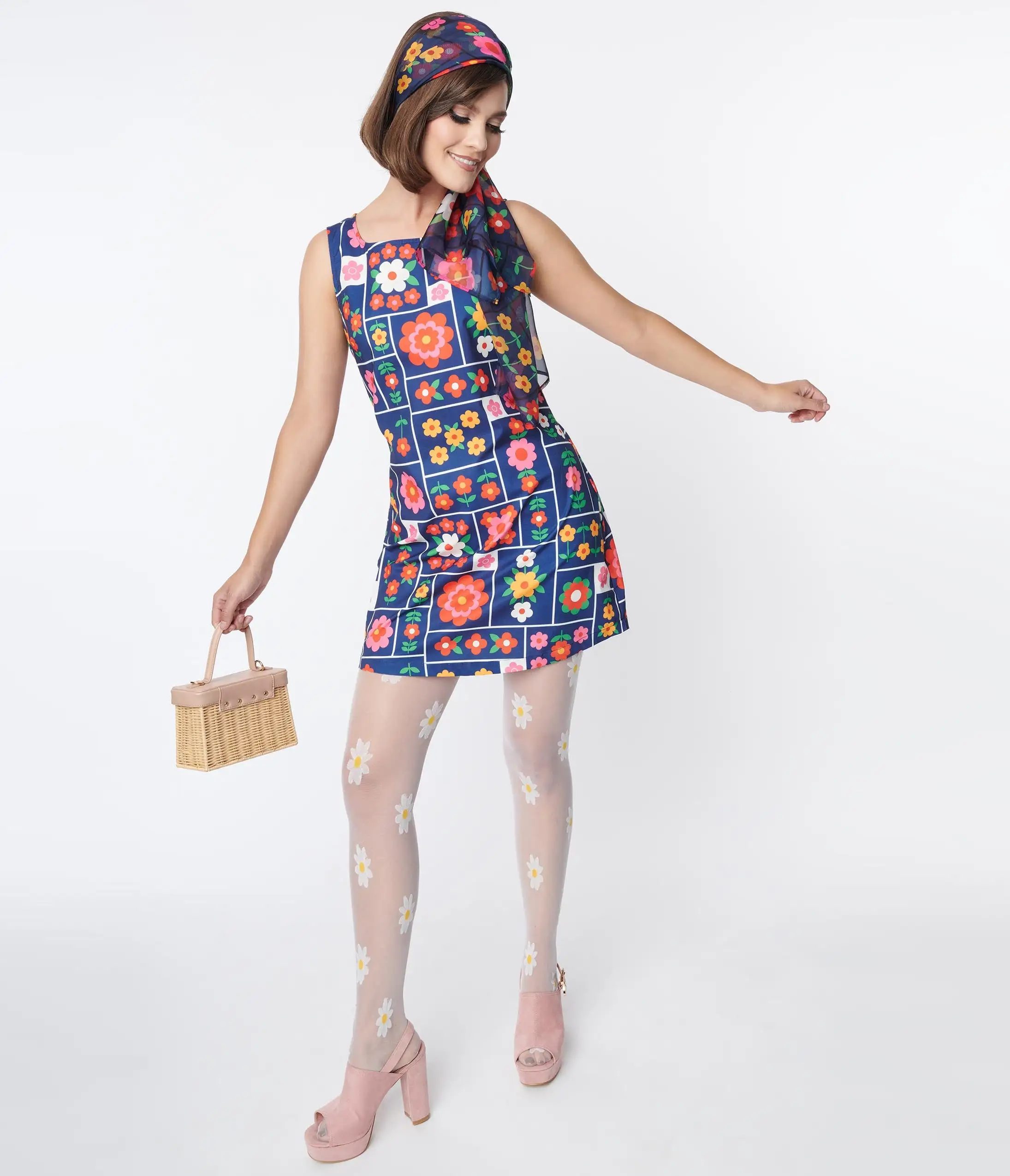 Smak Parlour Navy & Floral Wallpaper Sleeveless Mini Dress - Image 5