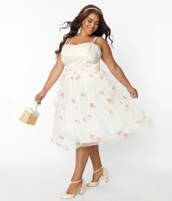 Unique Vintage Plus Size Ivory & Butterfly Bertie Swing Dress