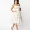Unique Vintage Ivory & Butterfly Bertie Swing Dress