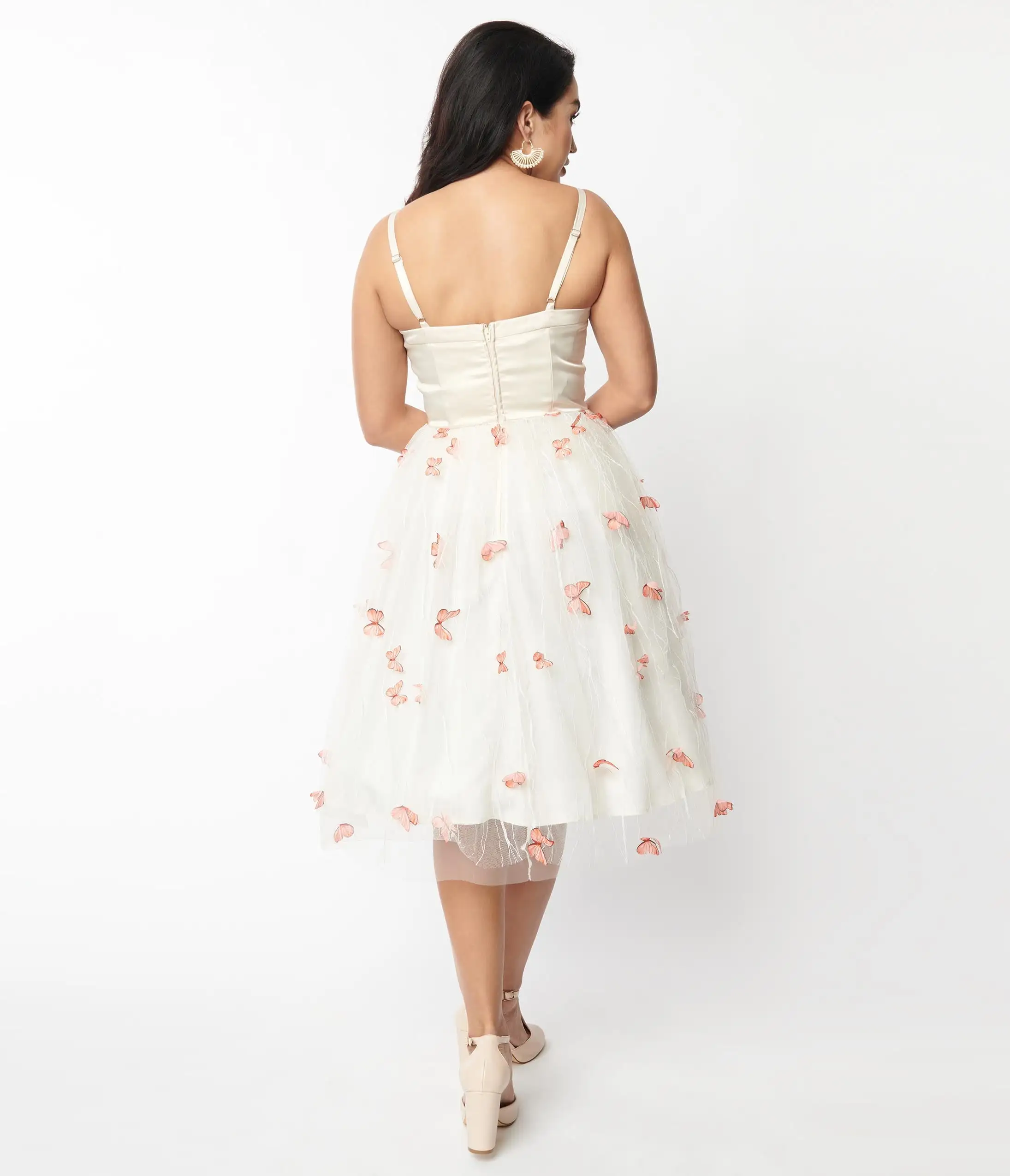 Unique Vintage Ivory & Butterfly Bertie Swing Dress - Image 3