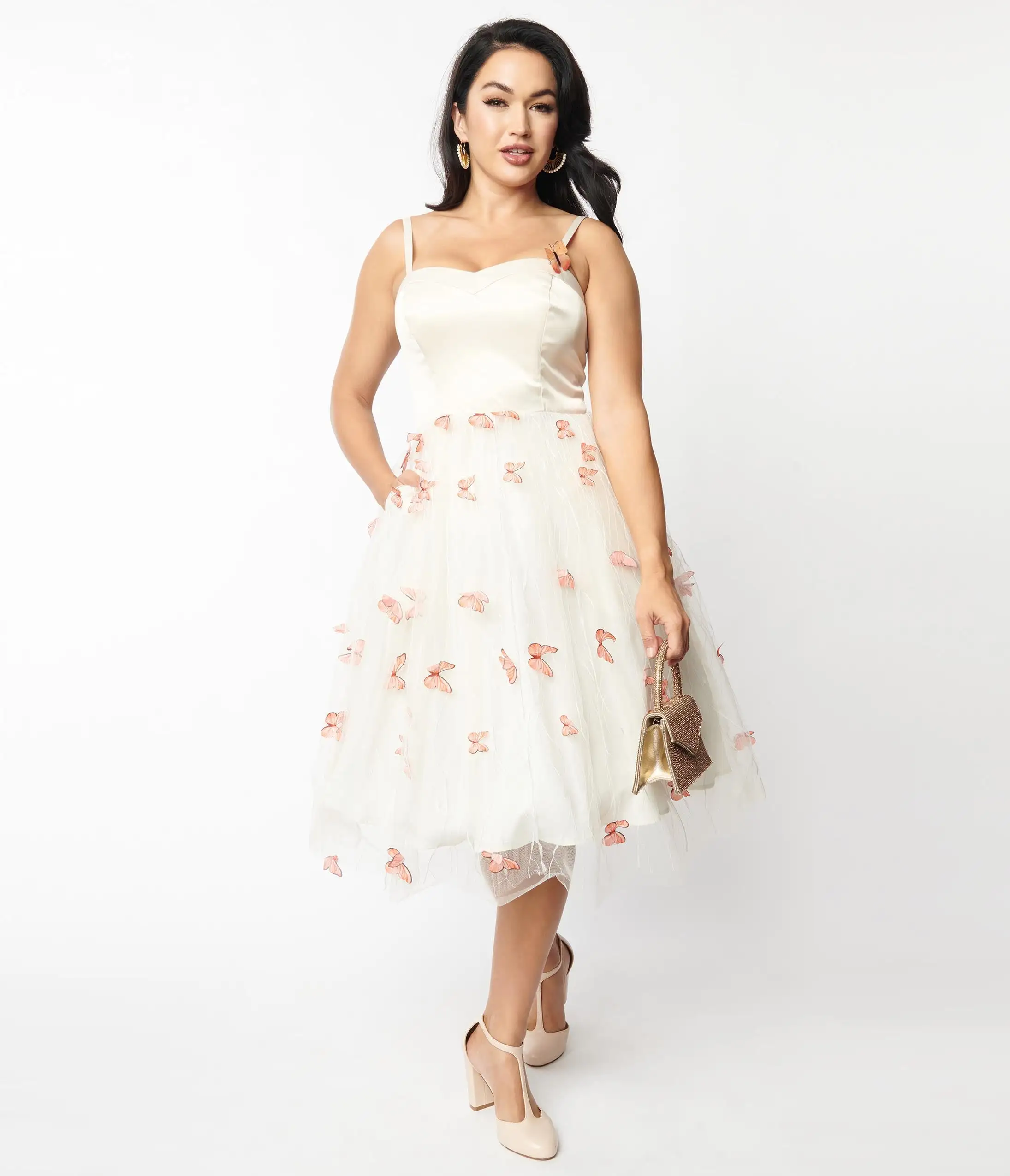 Unique Vintage Ivory & Butterfly Bertie Swing Dress - Image 5