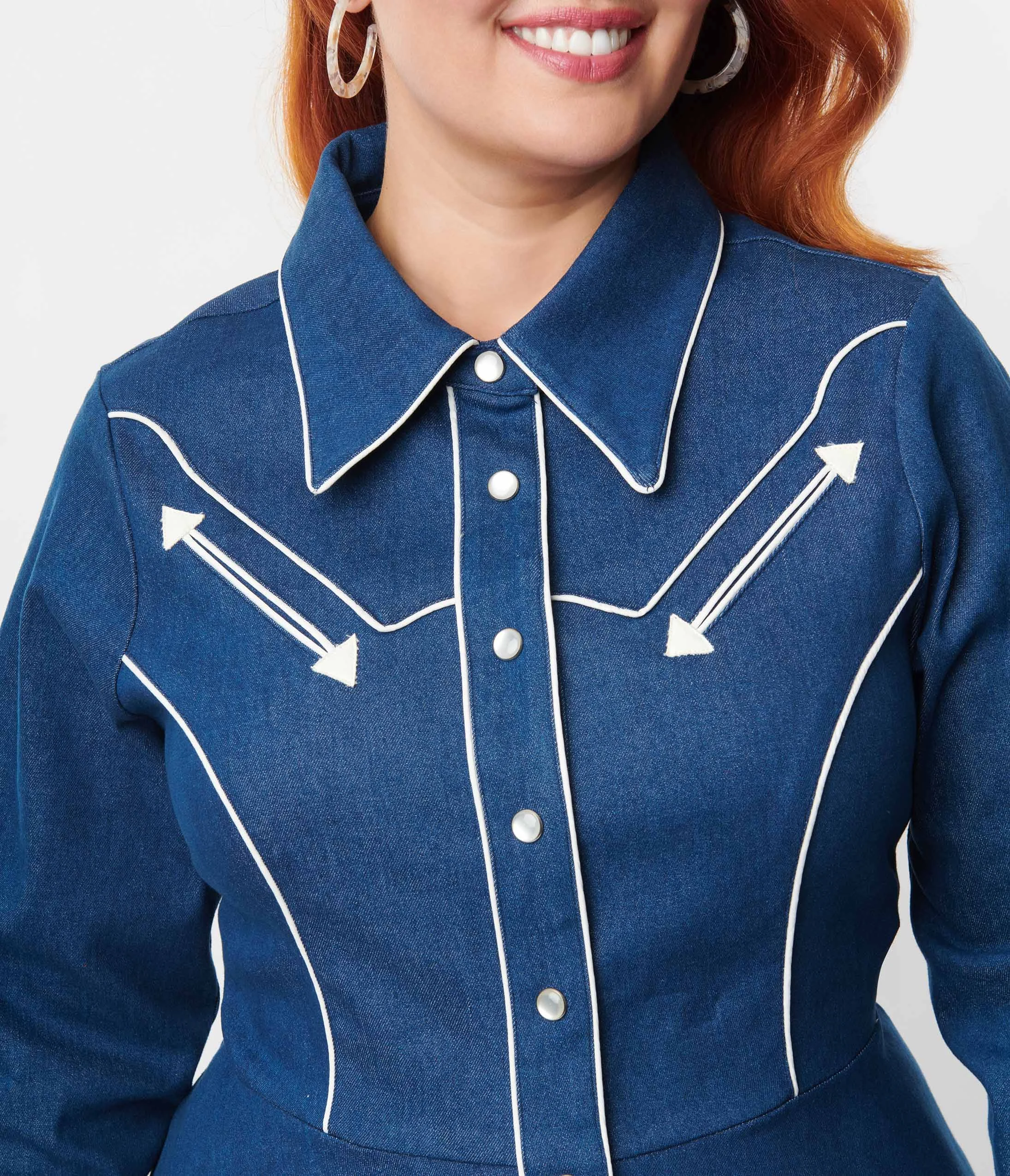 Unique Vintage Plus Size Denim Western Shirt Swing Dress - Image 2