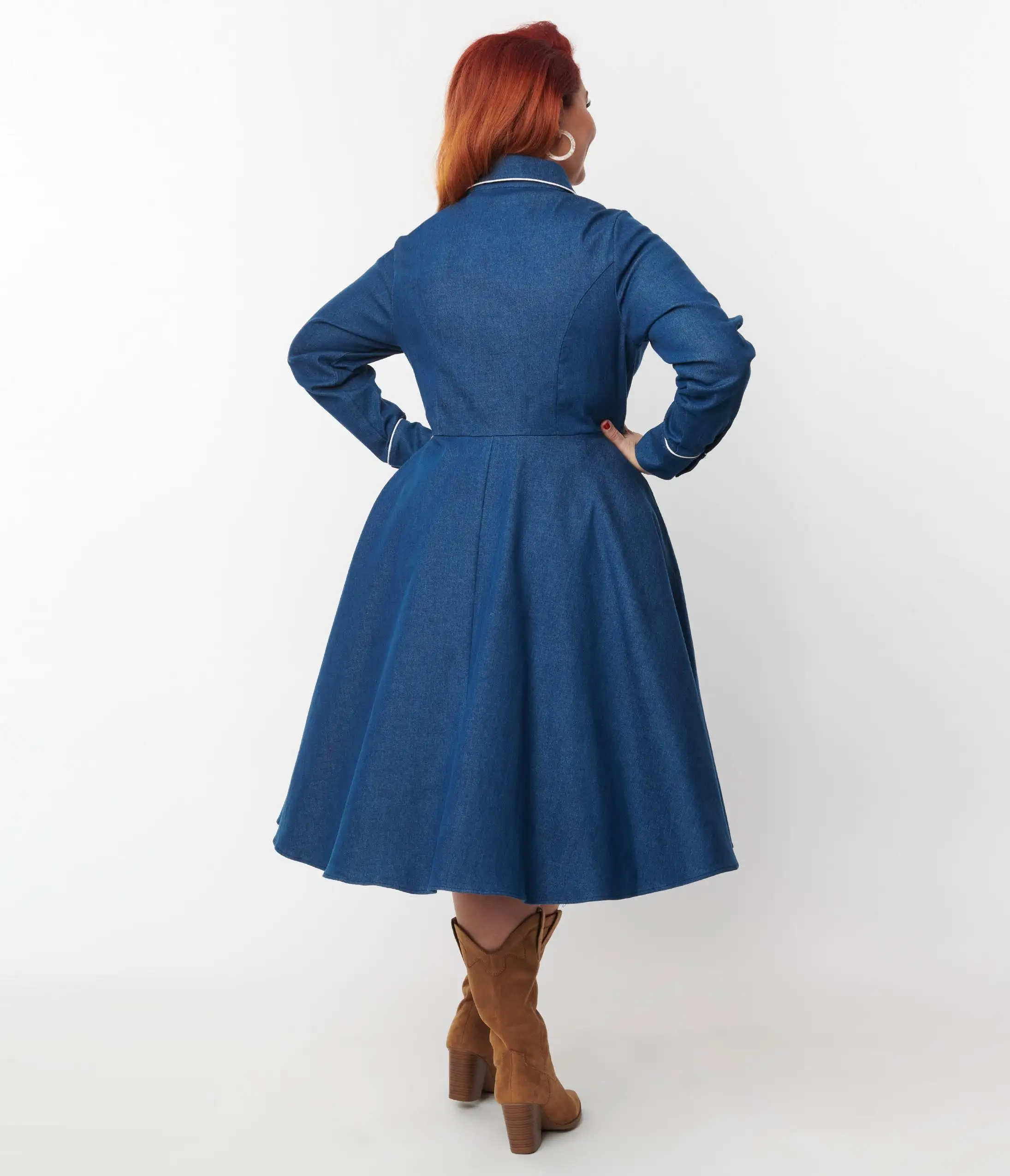 Unique Vintage Plus Size Denim Western Shirt Swing Dress - Image 3