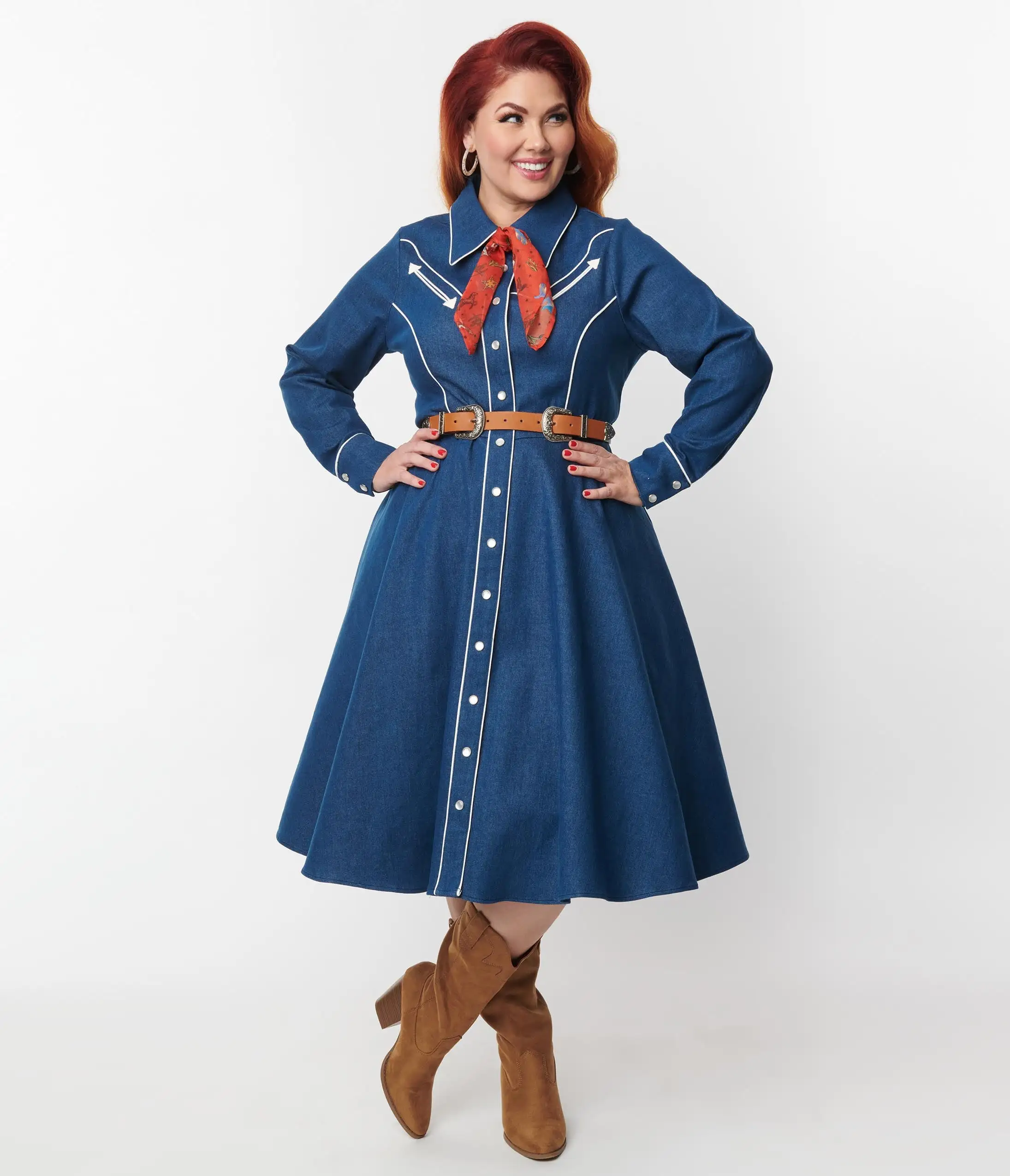 Unique Vintage Plus Size Denim Western Shirt Swing Dress - Image 5
