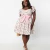 Unique Vintage Plus Size White & Pink Paris Print Dakota Flare Dress