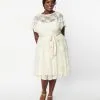Unique Vintage Plus Size Ivory Floral Lace Bridal Swing Dress