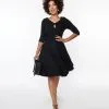 Unique Vintage Black Keyhole Neck Swing Dress
