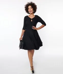 Unique Vintage Black Keyhole Neck Swing Dress