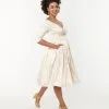 Unique Vintage Creamy Ivory Satin Marceline Swing Dress