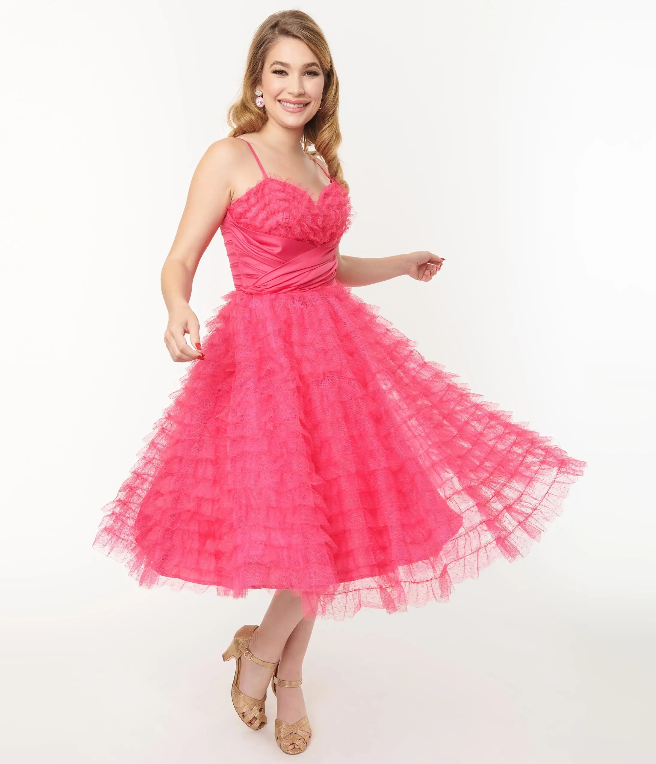 Unique Vintage Hot Pink Tulle Cupcake Swing Dress - Image 4