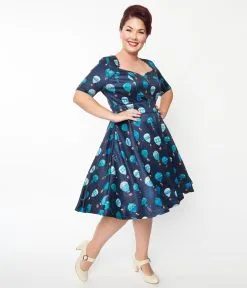 Unique Vintage Plus Size Navy & Hot Air Balloon Bolero Flare Dress