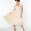 Unique Vintage Peach Clip Dot Bridal Libby Swing Dress