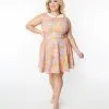 Smak Parlour Plus Size Avocado Green & Multicolor Daisy Fit & Flare Dress