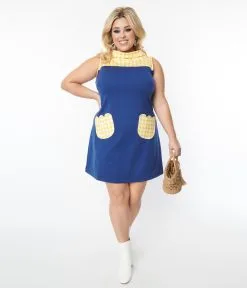 Smak Parlour Plus Size Navy & Yellow Gingham Haute Gossip Mini Dress