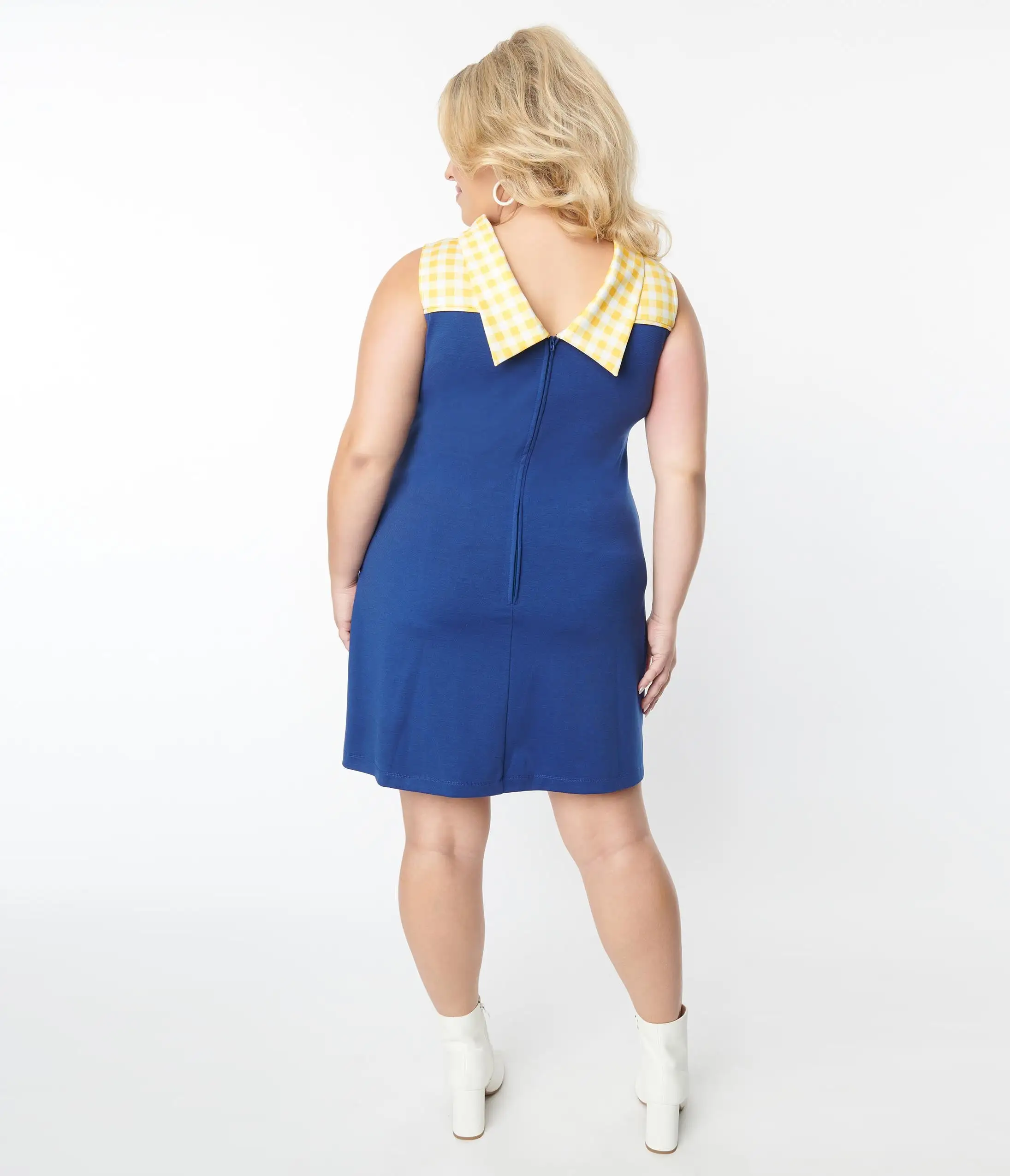 Smak Parlour Plus Size Navy & Yellow Gingham Haute Gossip Mini Dress - Image 3