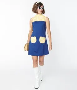 Smak Parlour Navy & Yellow Gingham Haute Gossip Mini Dress