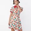 Smak Parlour White & Strawberry Fit & Flare Dress