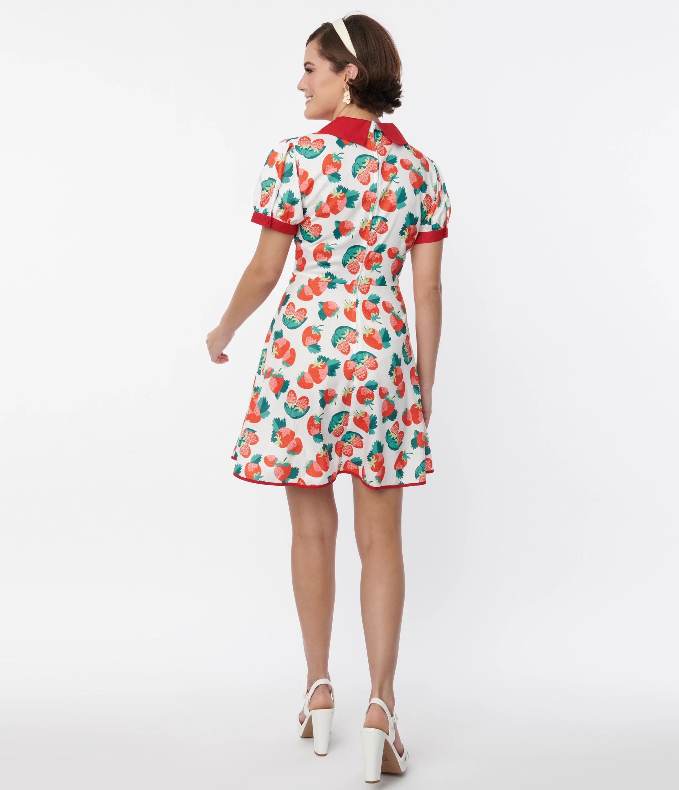 Smak Parlour White & Strawberry Fit & Flare Dress - Image 3