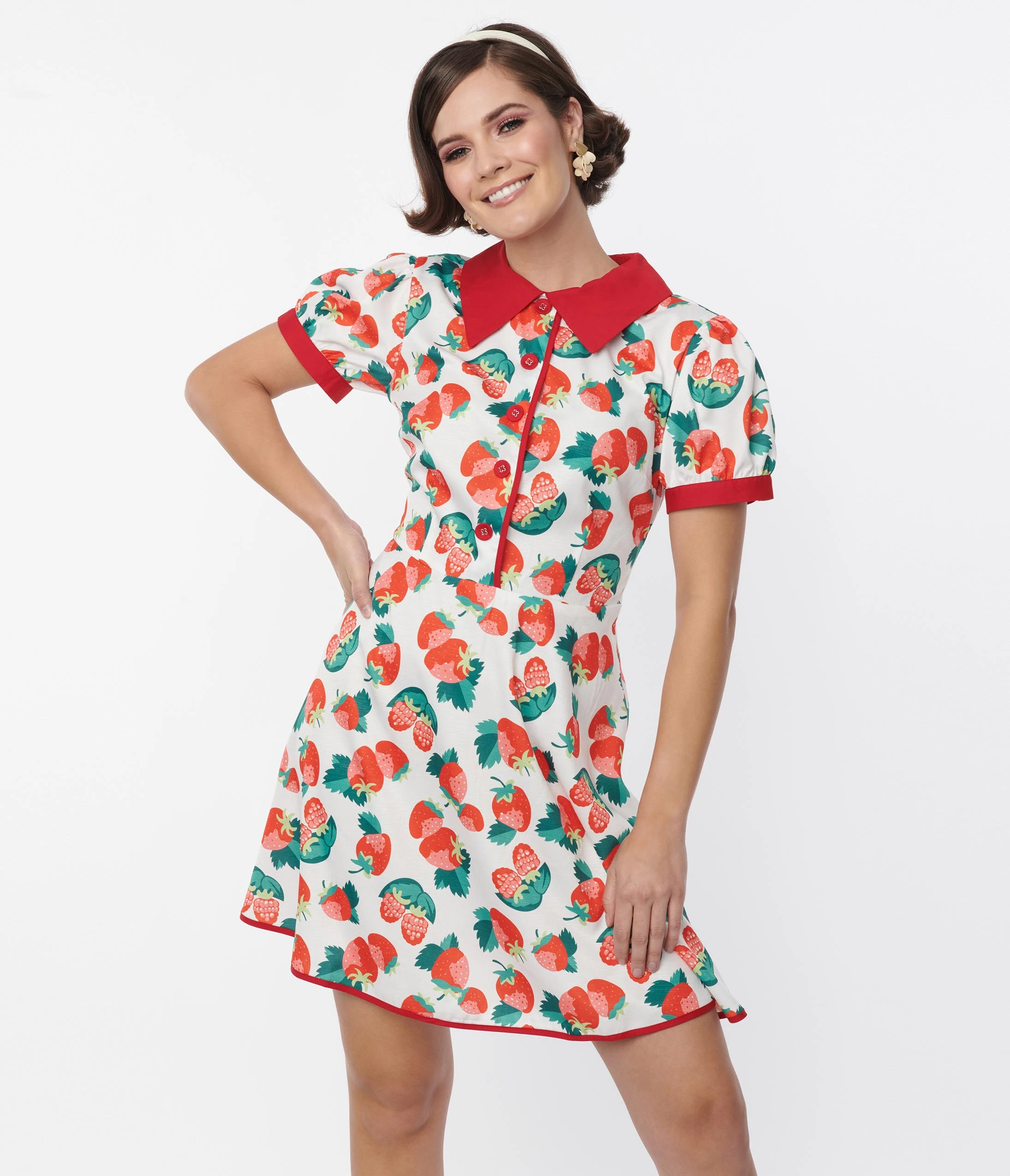 Smak Parlour White & Strawberry Fit & Flare Dress - Image 4