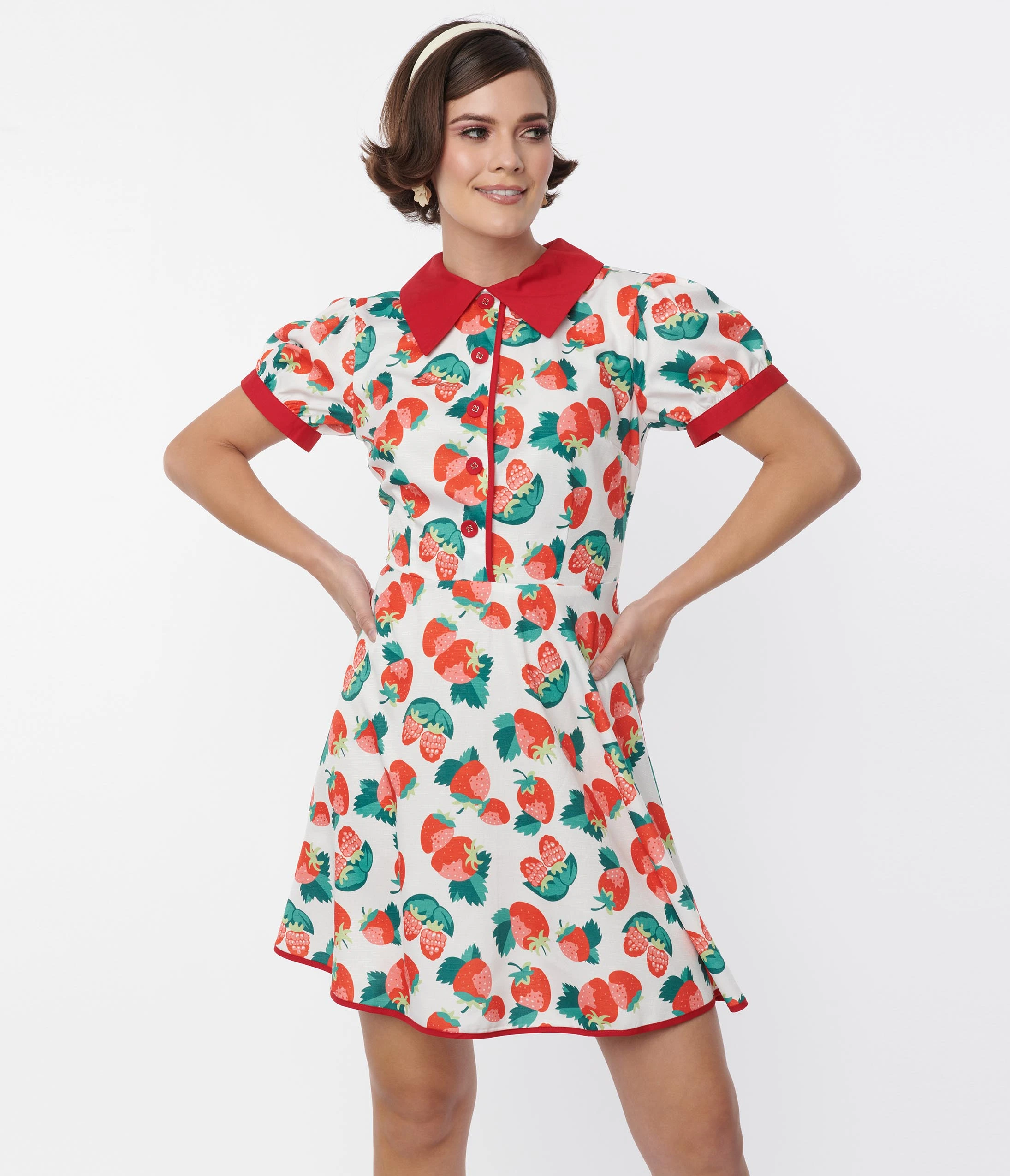 Smak Parlour White & Strawberry Fit & Flare Dress - Image 5
