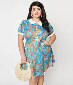 Smak Parlour Plus Size Psychedelic Floral River Fit & Flare Dress