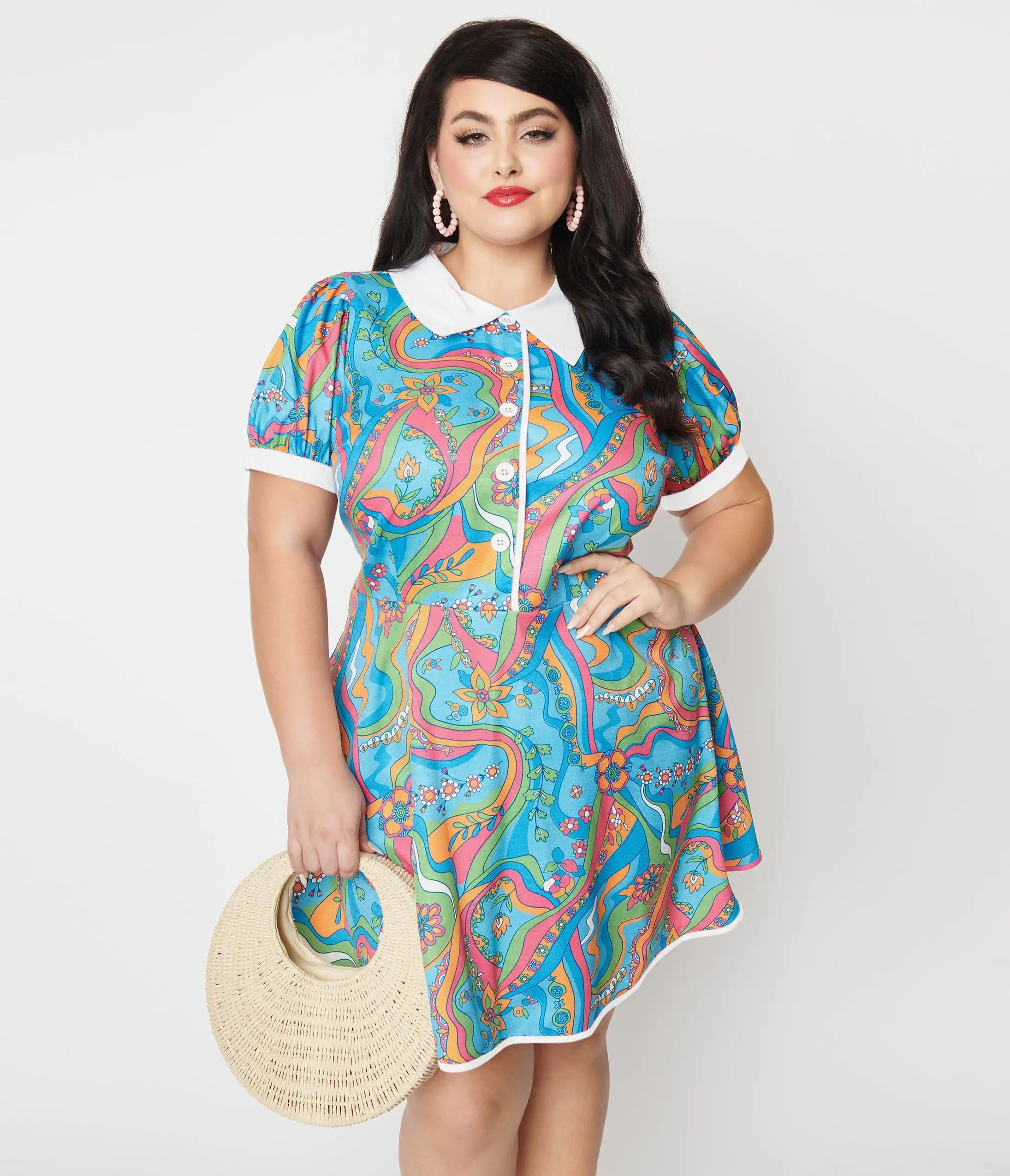 Smak Parlour Plus Size Psychedelic Floral River Fit & Flare Dress