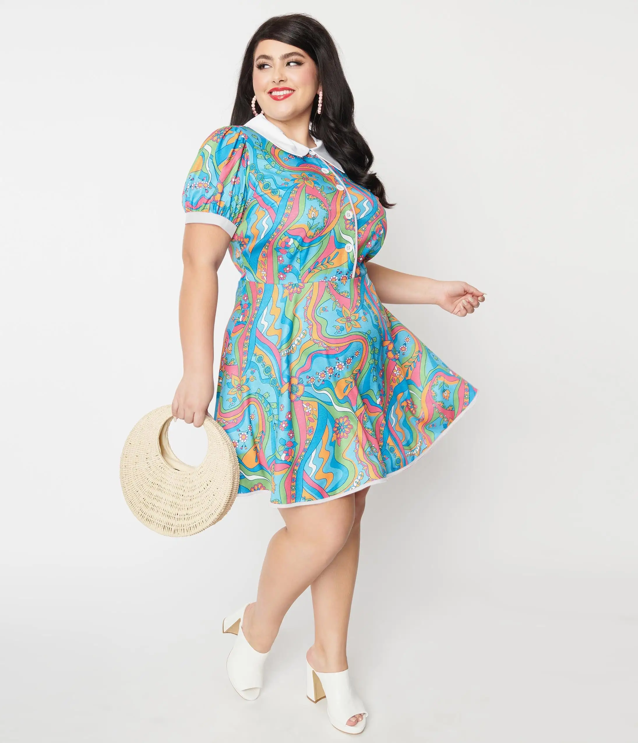Smak Parlour Plus Size Psychedelic Floral River Fit & Flare Dress - Image 4