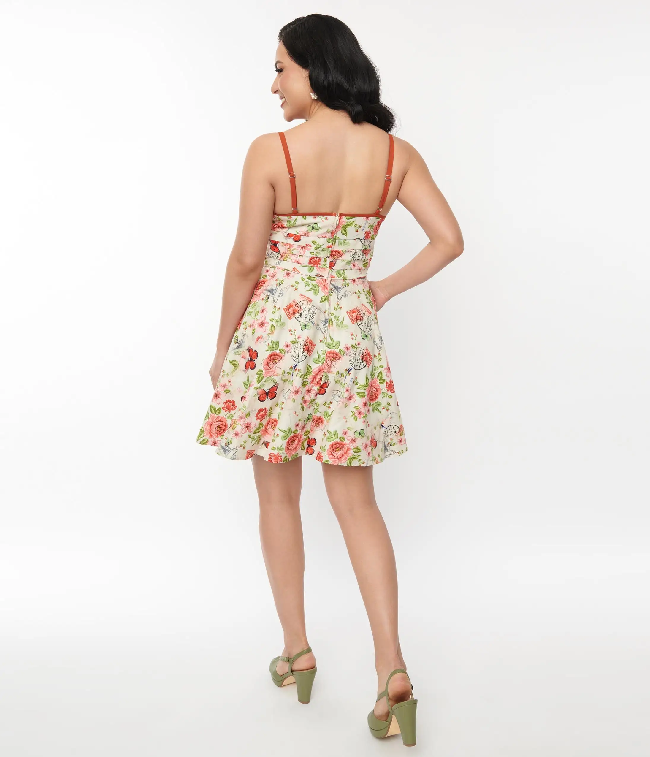 Unique Vintage Butterfly Floral Follow Your Heart Flare Dress - Image 3