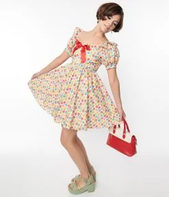 Smak Parlour White & Multi Floral Babydoll Dress